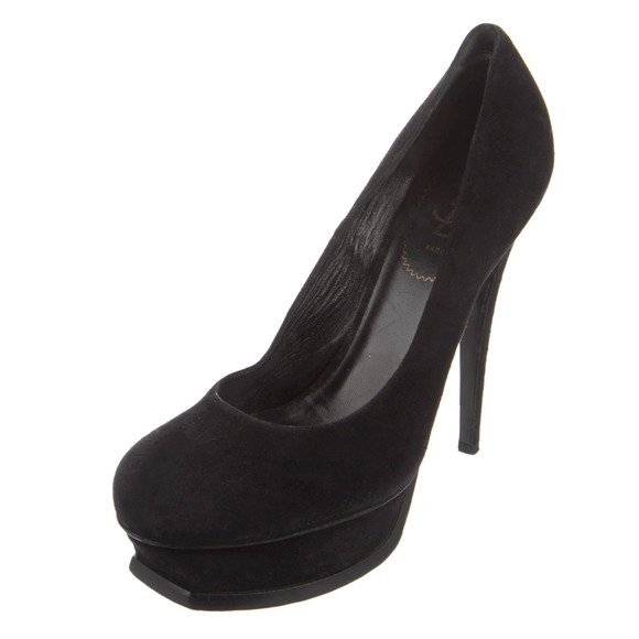 YSL Sexy Suede 8.5 Platform Tribtoo Heels Stiletto Pump Black 39 Yves St Laurent - Picture 5 of 8
